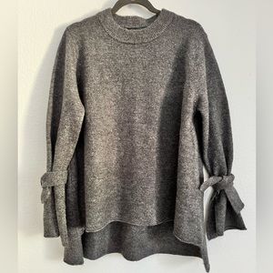 Zara Dark Grey Knit Oversized Sweater w/ Tie Sleeves (Size M)